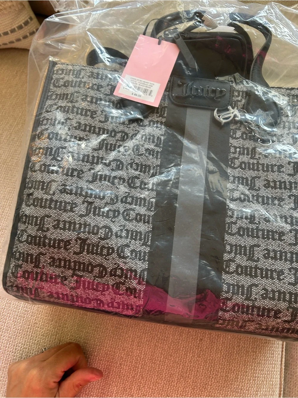 NWT JUICY COUTURE black and grey tote bag.